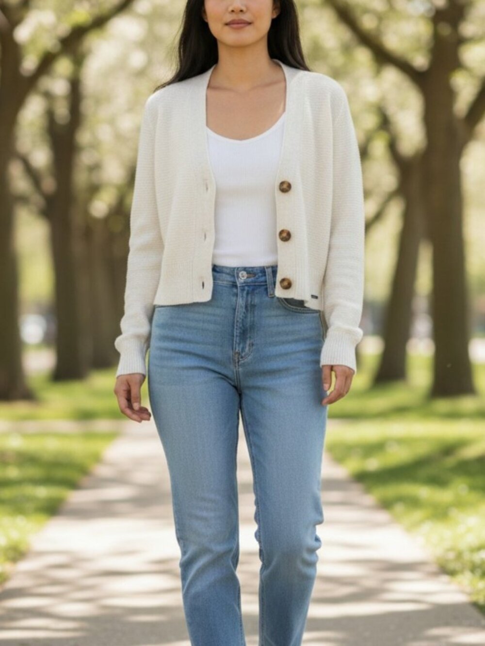 Abercrombie & Fitch white cream colored button up knit cardigan sweater